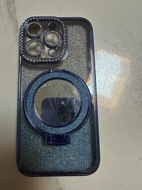 Luxury Blue Glitter Case with Mirror Stand